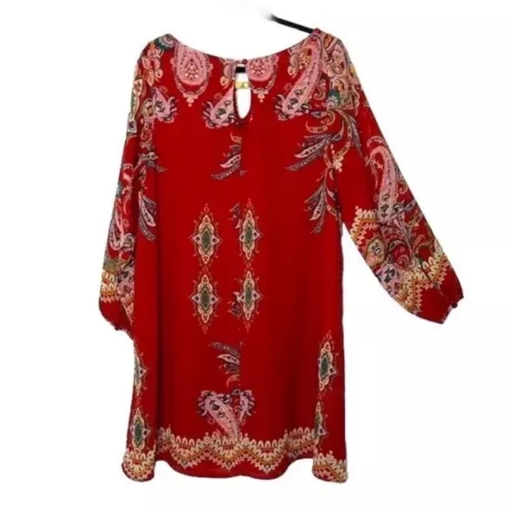 Ashley Stewart Size 12 Keyhole Dress Long Sleeve Paisley Sheer Overlay
